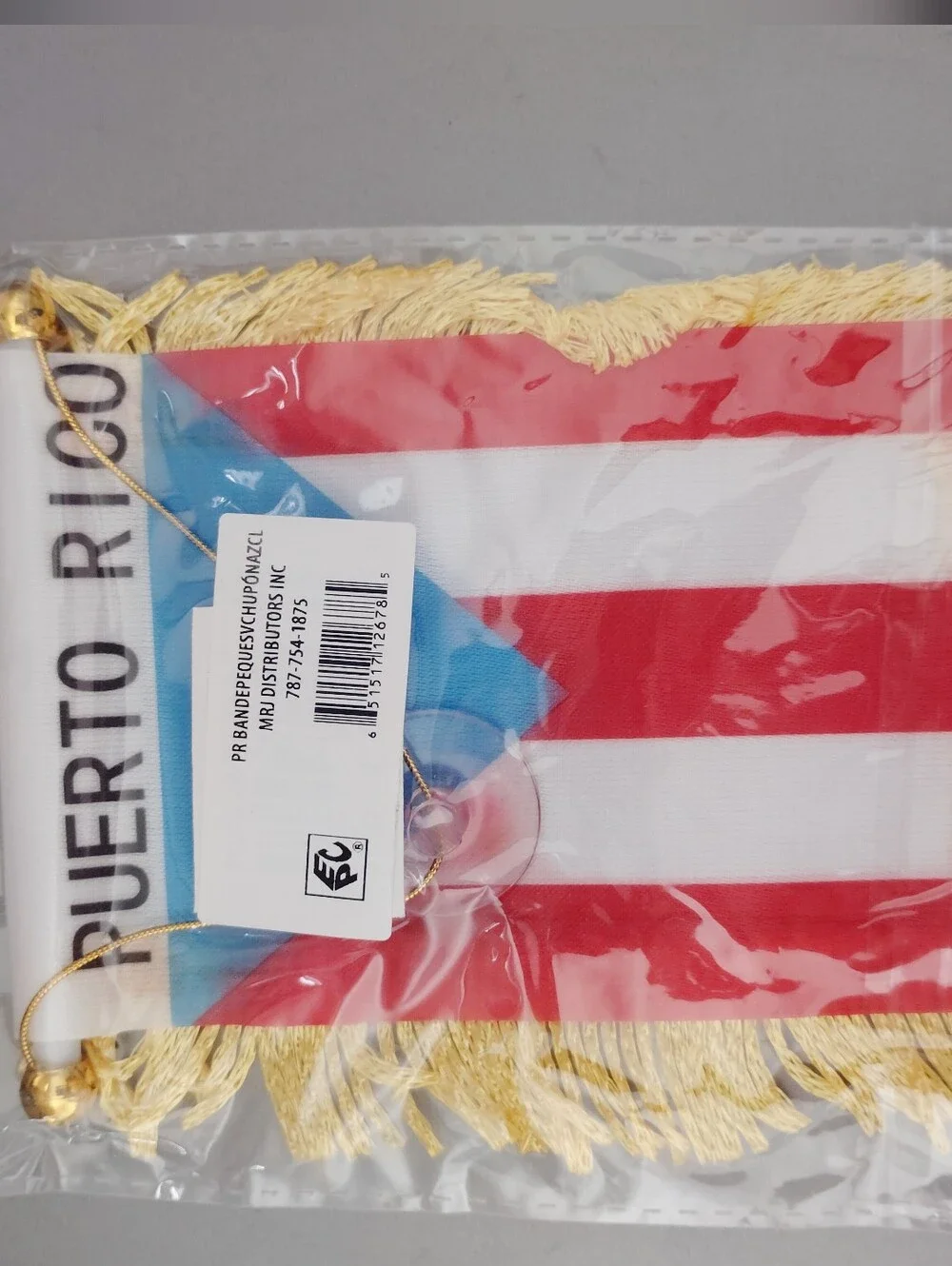 Puerto Rico Mini Banner with Gold Fringe - Red, Blue & White
